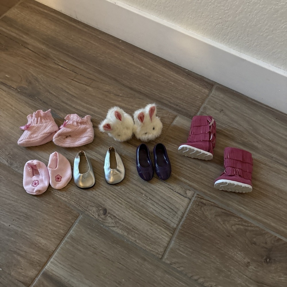 Lot of Doll Footwear Shoes, Slippers, boots, 6 Pairs total